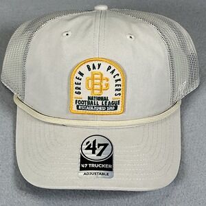 47 Brand Green Bay Packers NFL Trucker Hat Bone Mesh Snapback Adjustable NWT